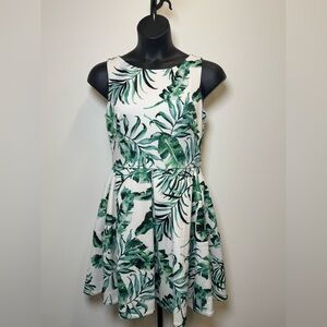 Taylor Green Leaf Print Midi Dress with Pockets